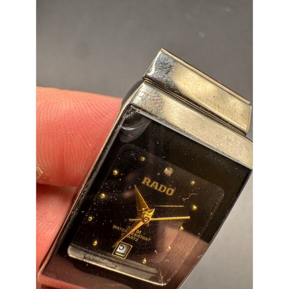 RADO Diamond Accent Watch 3710-2035 Rectangle Black Dial Silver Tone 21mm - Picture 7 of 14